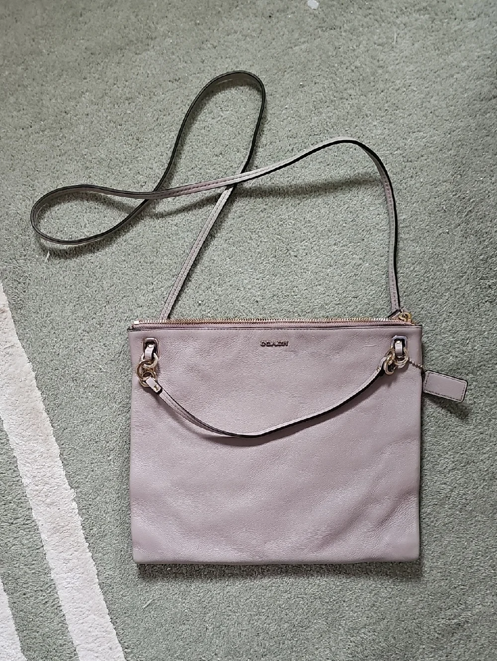 Coach Taupe Leather Slim Crossbody with Gold Hardware